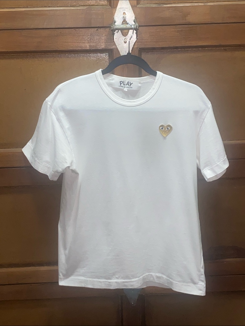 Comme des Garçons PLAY White Short Sleeve Tee with Gold Heart